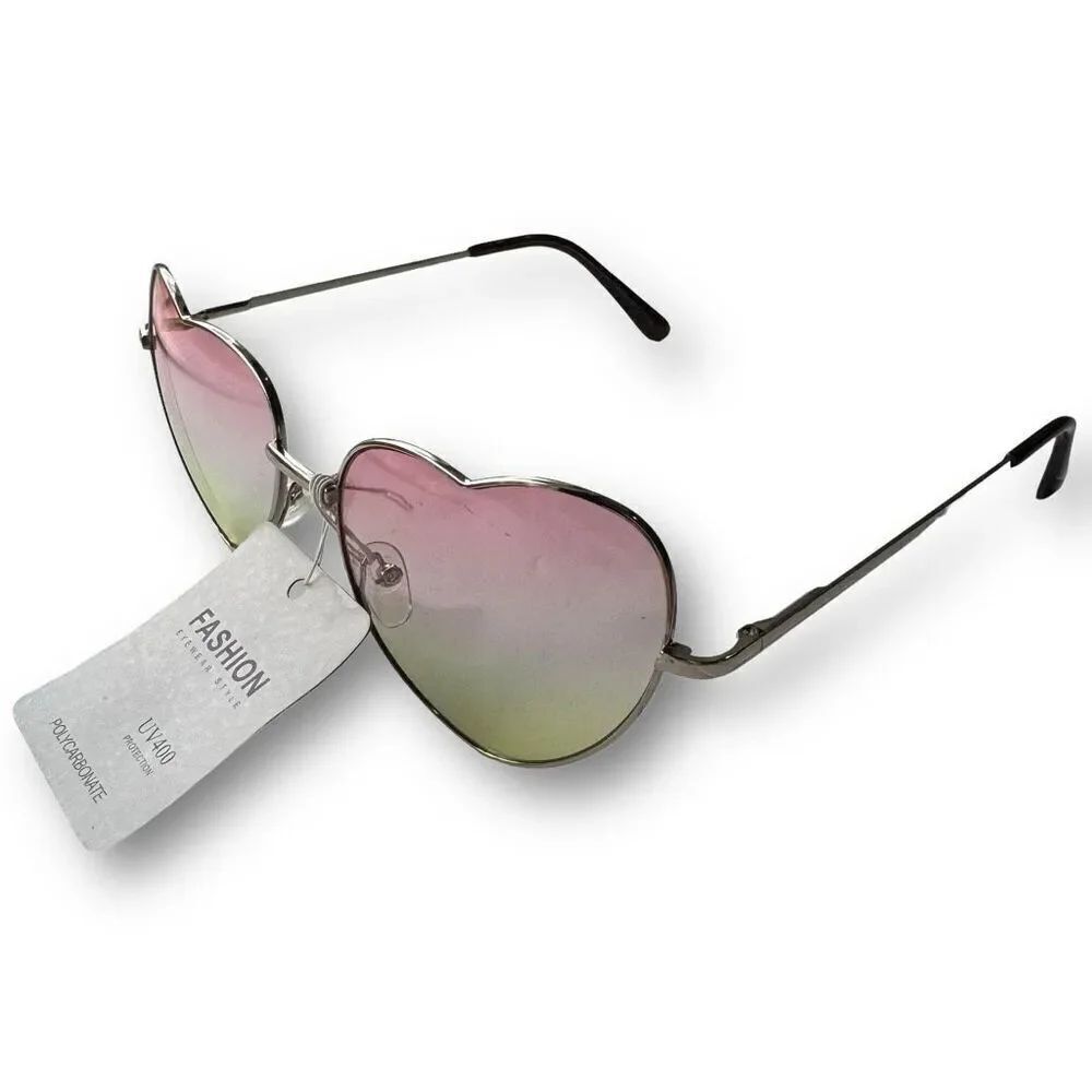 Fashion Eyewear Style Yellow Pink Heart Shaped Sunglasses Women's Girl’s Color L